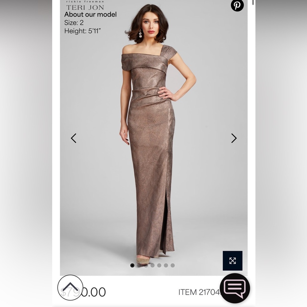 Teri Jon One Shoulder Bronze Gown